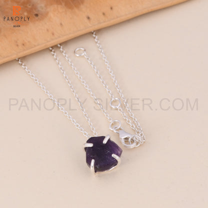 Amethyst Raw Rough Cut Silver Plated 925 Quality Necklaces