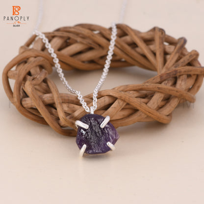 Amethyst Raw Rough Cut Silver Plated 925 Quality Necklaces