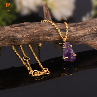 Amethyst Prong Setting Purple Gemstone Handmade Pendant