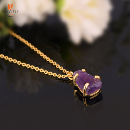 Amethyst Prong Setting Purple Gemstone Handmade Pendant