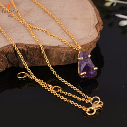 Amethyst Prong Setting Purple Gemstone Handmade Pendant
