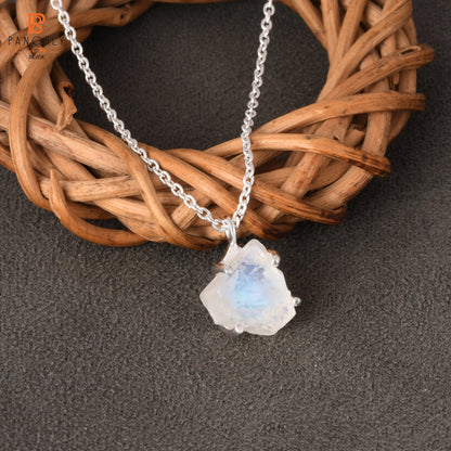 Rainbow Moonstone 925 Quality Rough Cut Silver Pendant