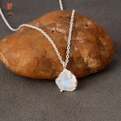 Rainbow Moonstone 925 Quality Rough Cut Silver Pendant