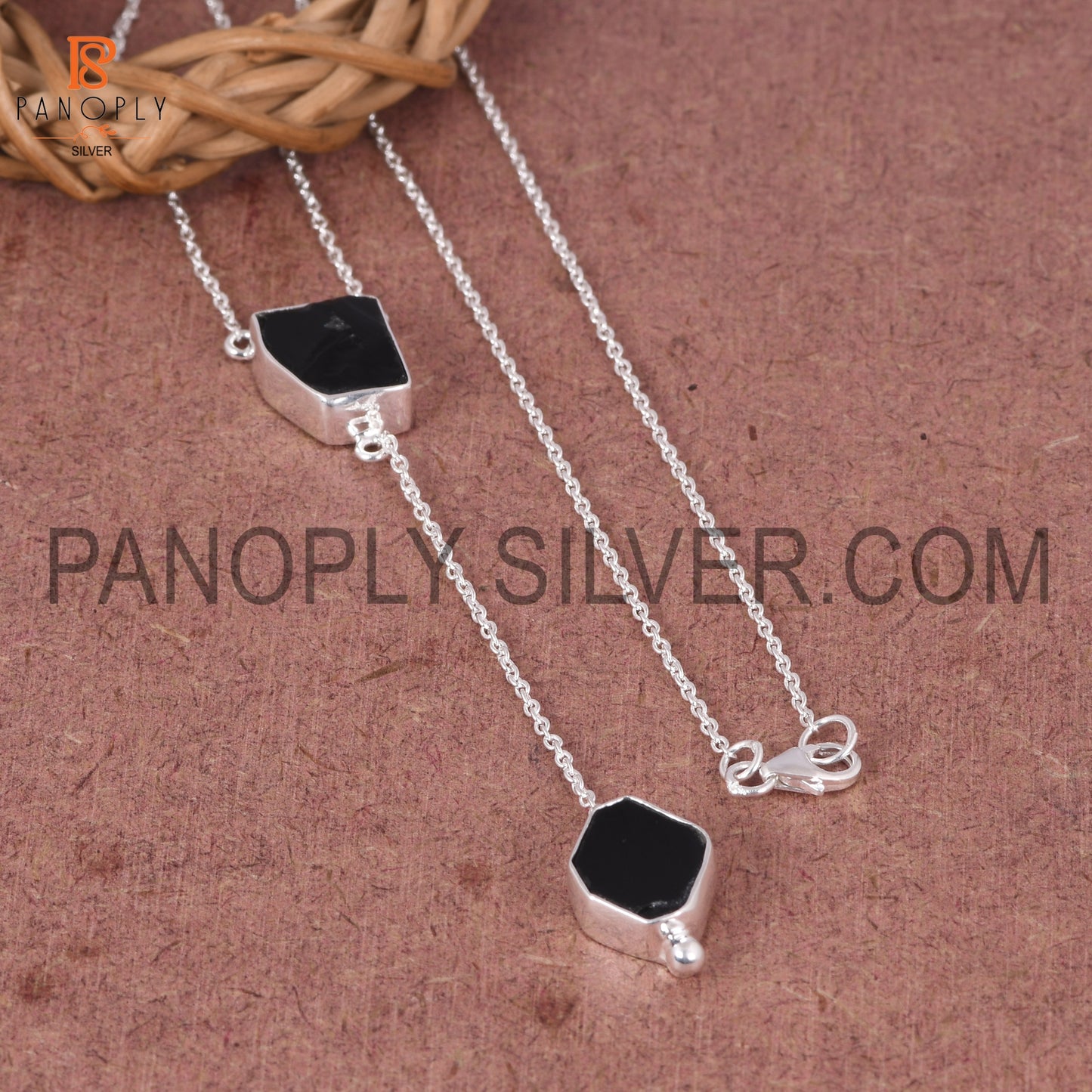 Black Obsidian 925 Quality Rough Silver Necklace's