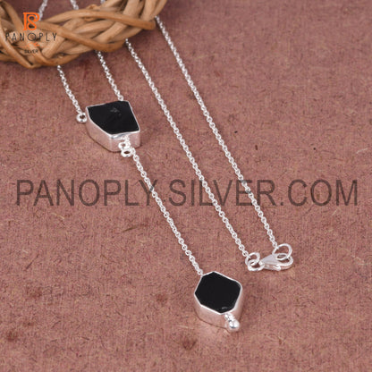 Black Obsidian 925 Quality Rough Silver Necklace's