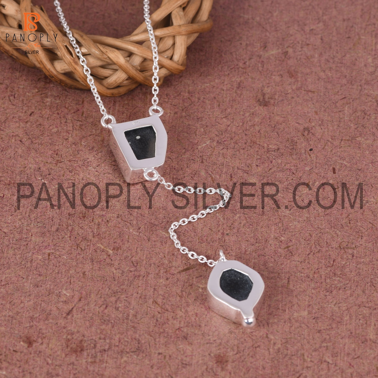 Black Obsidian 925 Quality Rough Silver Necklace's