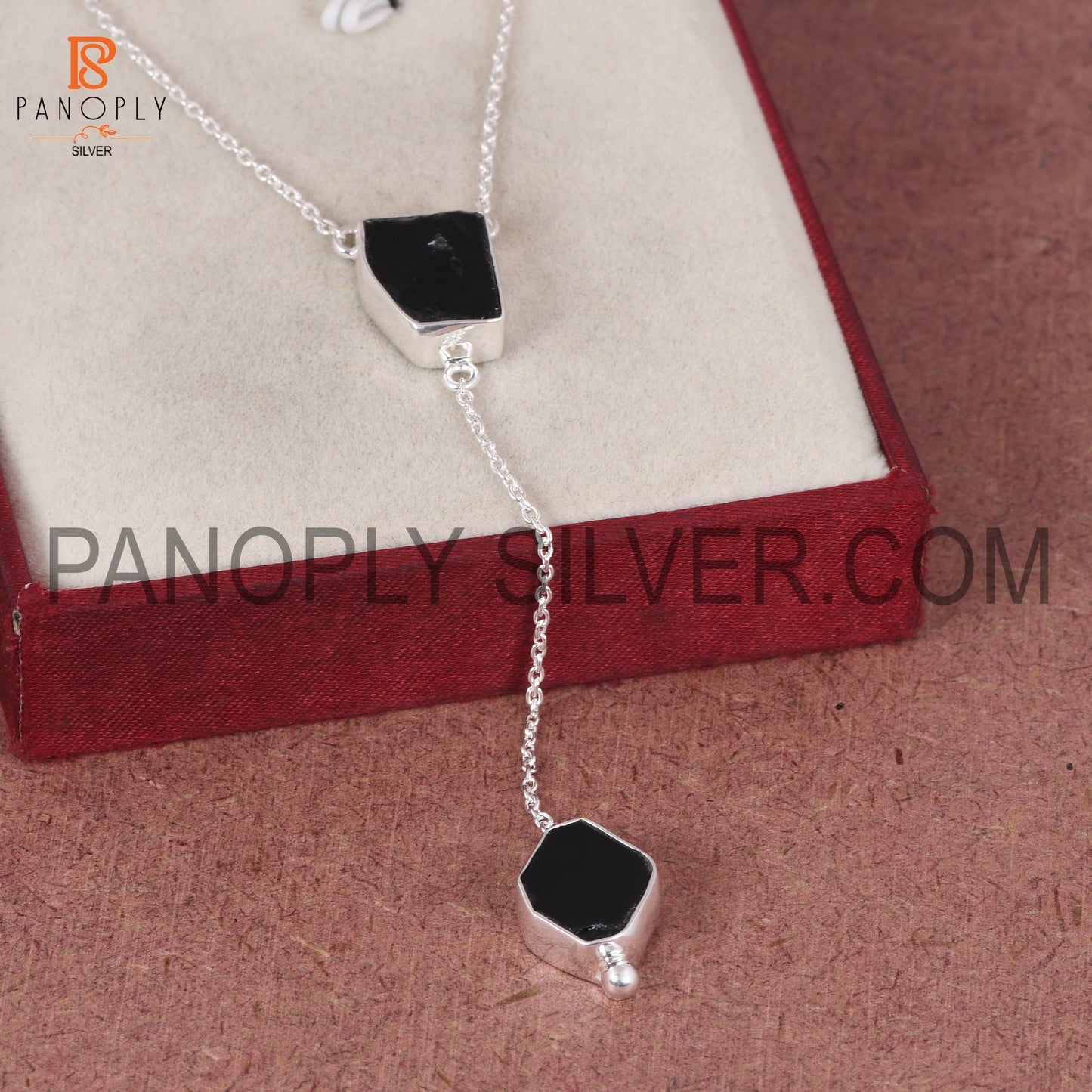 Black Obsidian 925 Quality Rough Silver Necklace's