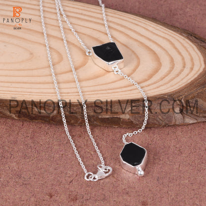 Black Obsidian 925 Quality Rough Silver Necklace's