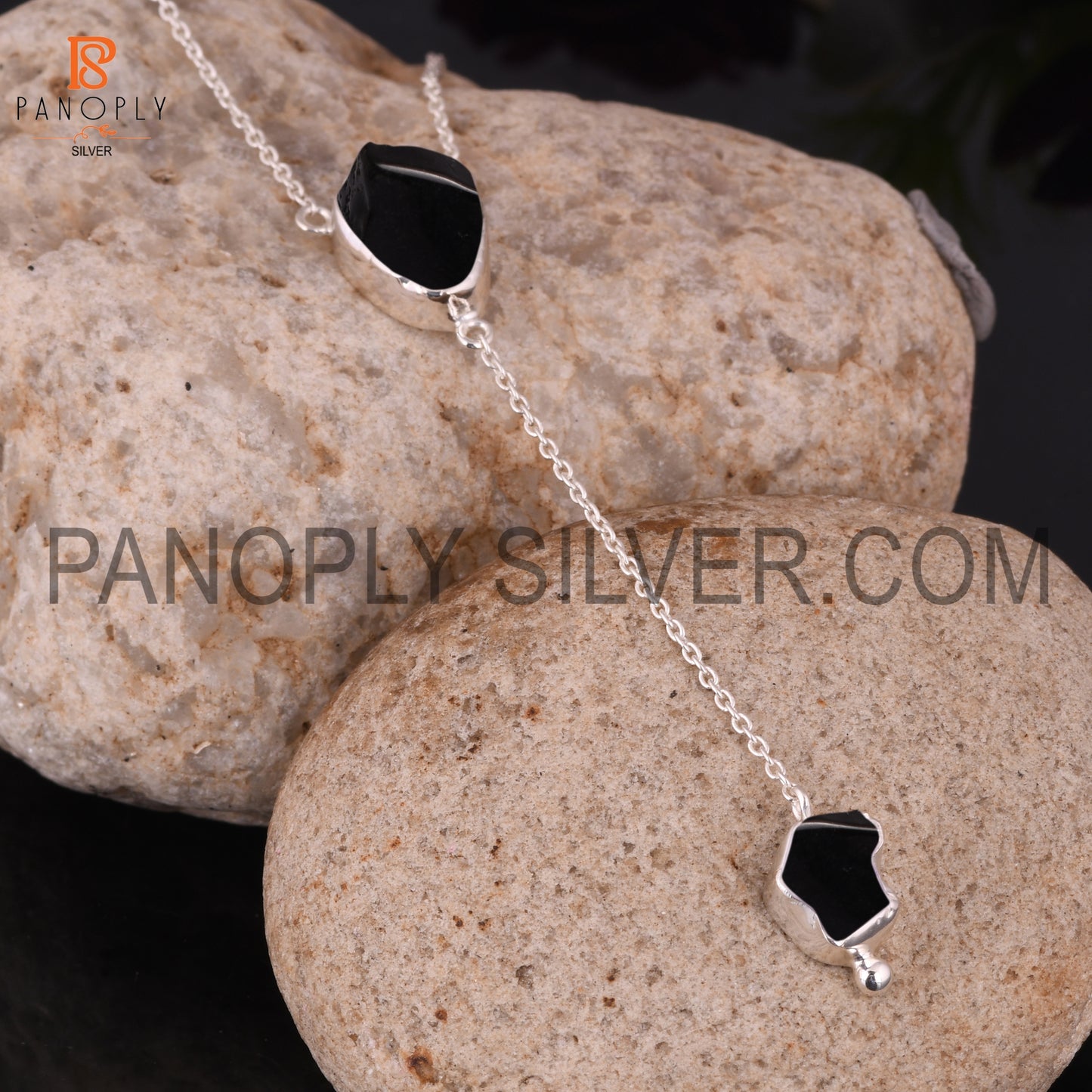 Black Obsidian 925 Quality Rough Silver Necklace's