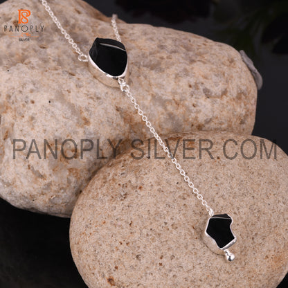 Black Obsidian 925 Quality Rough Silver Necklace's