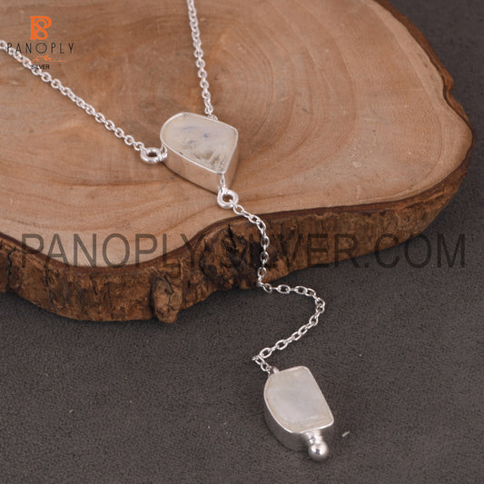 925 Silver Rainbow Moonstone Rough Pendant Necklaces