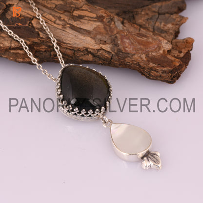 925 Silver Mother Of Pearl & Gold Sheen Gemstone Pendants