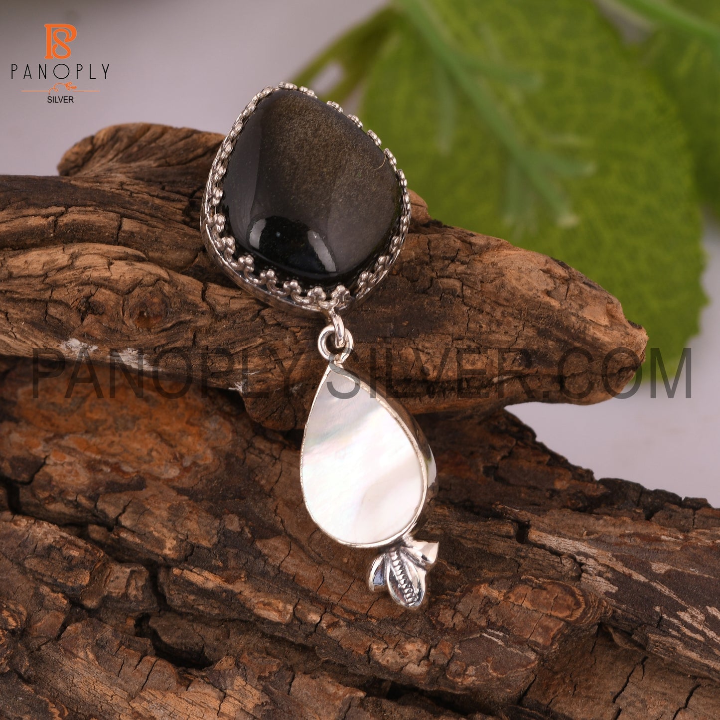 925 Silver Mother Of Pearl & Gold Sheen Gemstone Pendants