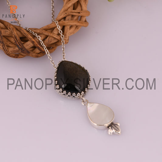 925 Silver Mother Of Pearl & Gold Sheen Gemstone Pendants