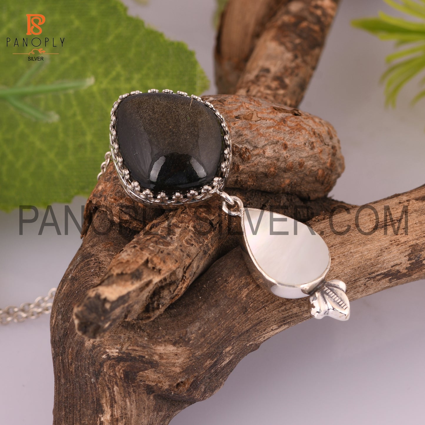 925 Silver Mother Of Pearl & Gold Sheen Gemstone Pendants
