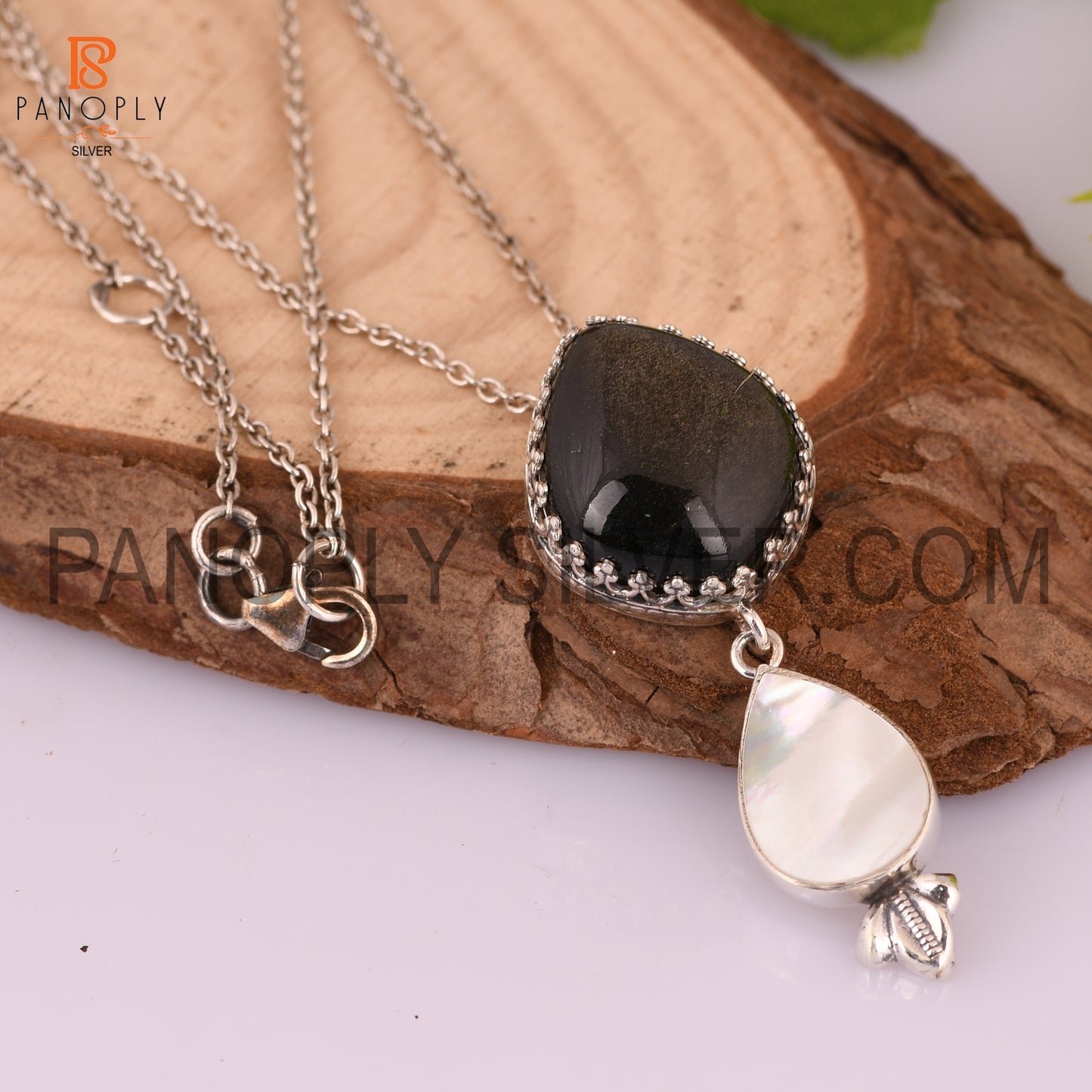 925 Silver Mother Of Pearl & Gold Sheen Gemstone Pendants