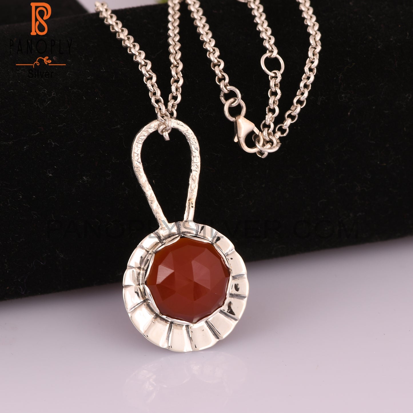 Red Onyx Round 925 Sterling Silver Pendant