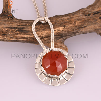 Red Onyx Round 925 Sterling Silver Pendant