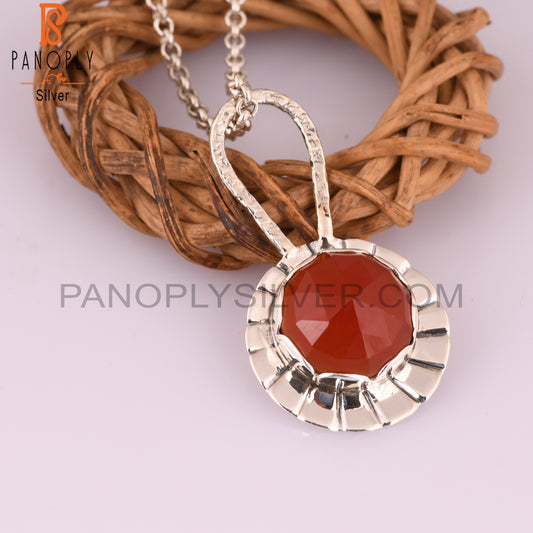 Red Onyx Round 925 Sterling Silver Pendant