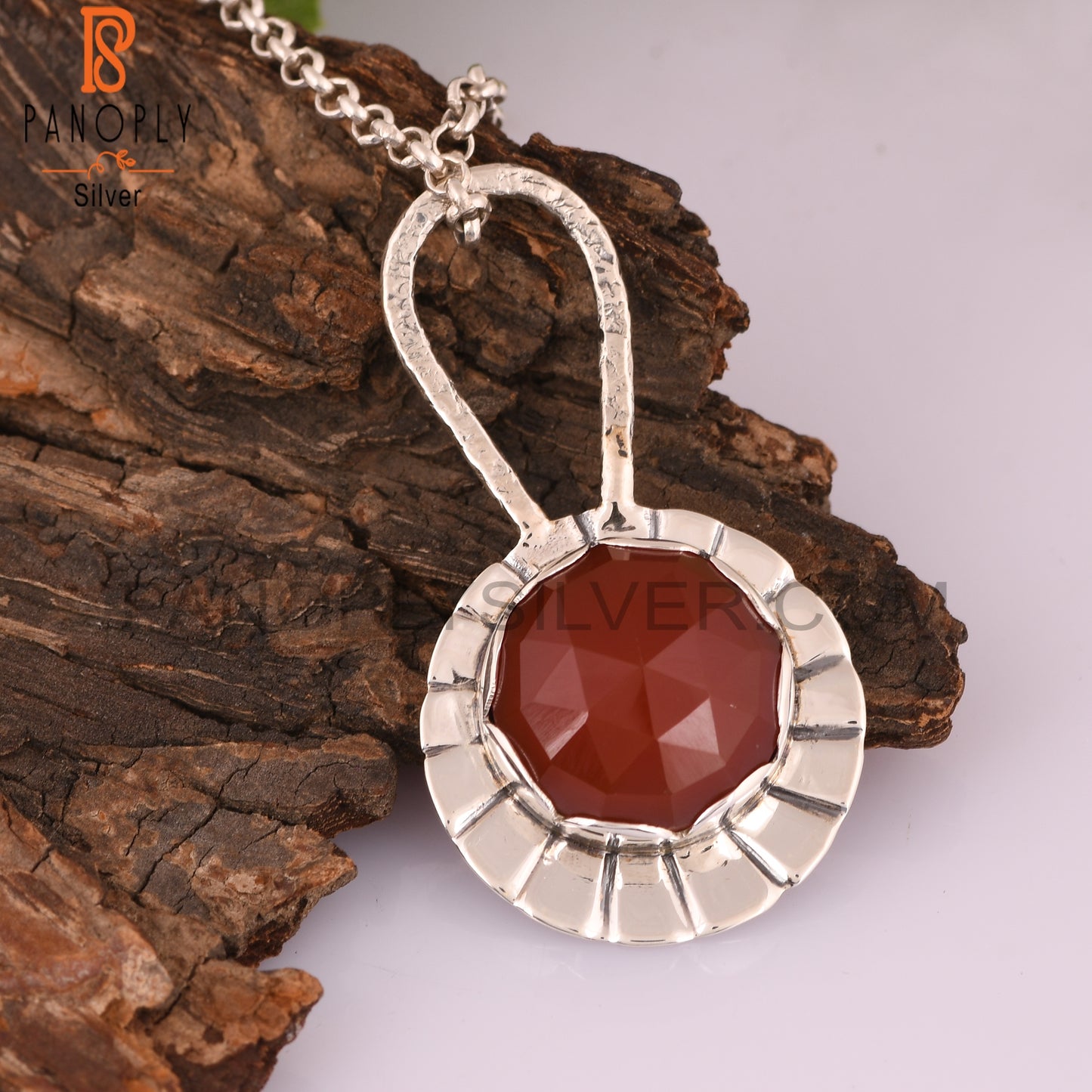 Red Onyx Round 925 Sterling Silver Pendant
