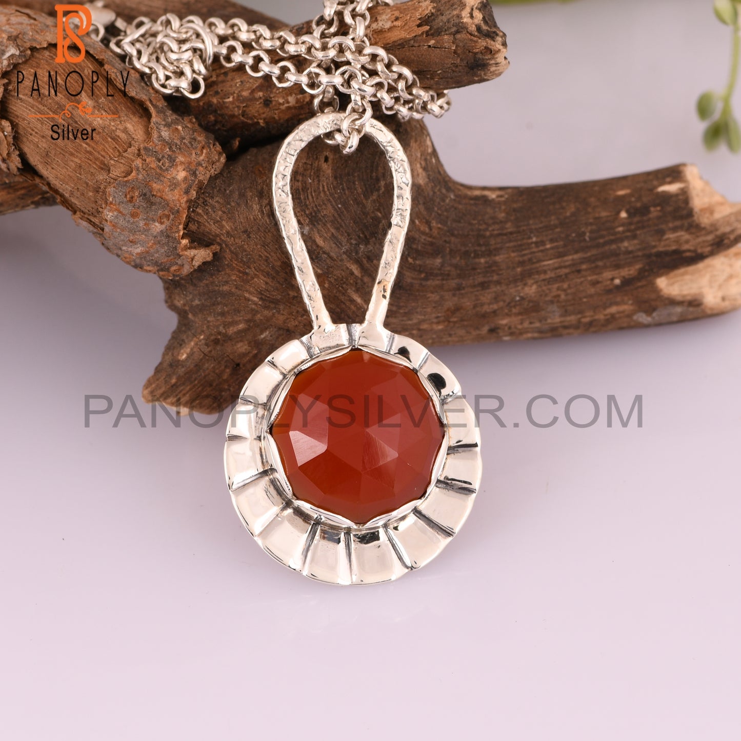 Red Onyx Round 925 Sterling Silver Pendant