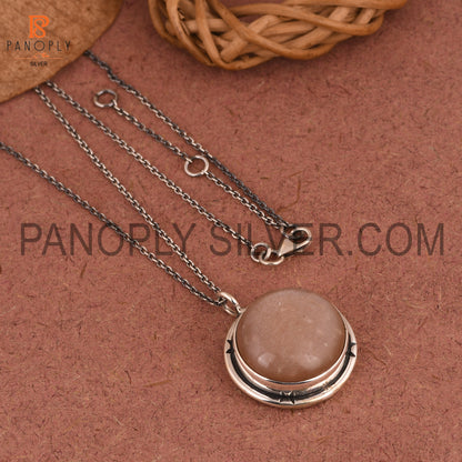 Peach Moonstone 925 Sterling Silver Pendant And Necklace