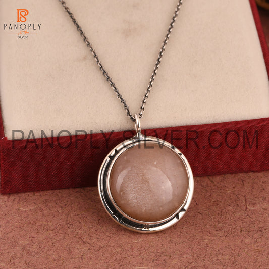 Peach Moonstone 925 Sterling Silver Pendant And Necklace