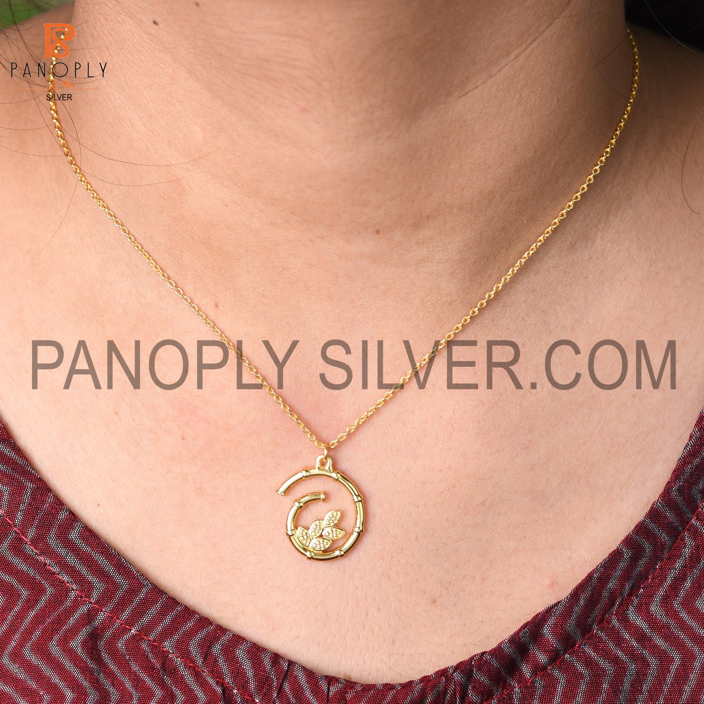Long Chain Gold Plated Fancy Leaf Pendant