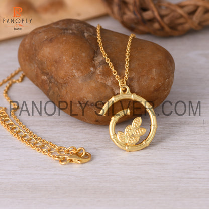 Long Chain Gold Plated Fancy Leaf Pendant