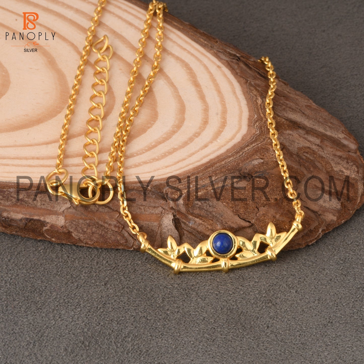 Lapis Branch Leaf Gold Plated Pendant and Necklace for Women