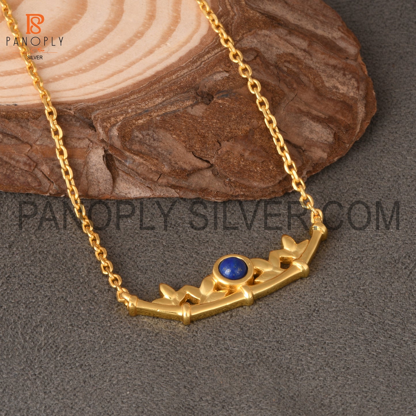 Lapis Branch Leaf Gold Plated Pendant and Necklace for Women