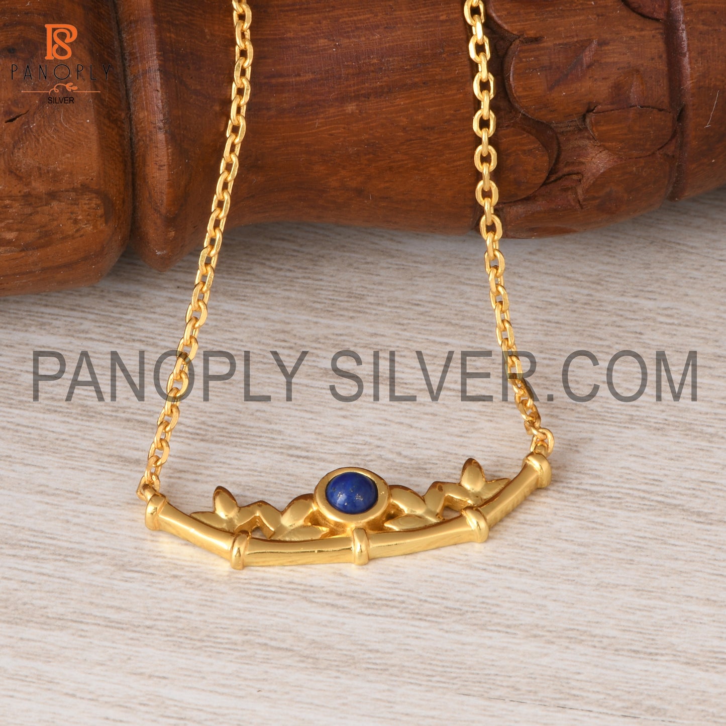 Lapis Branch Leaf Gold Plated Pendant and Necklace for Women