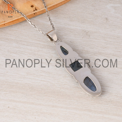 Triple Labradorite 925 Sterling Silver Pendant Necklace