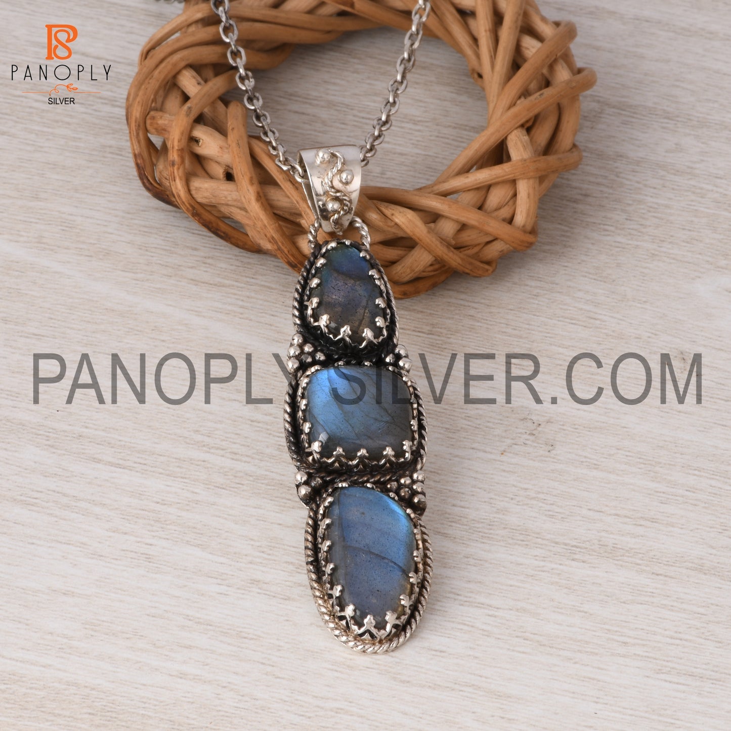 Triple Labradorite 925 Sterling Silver Pendant Necklace