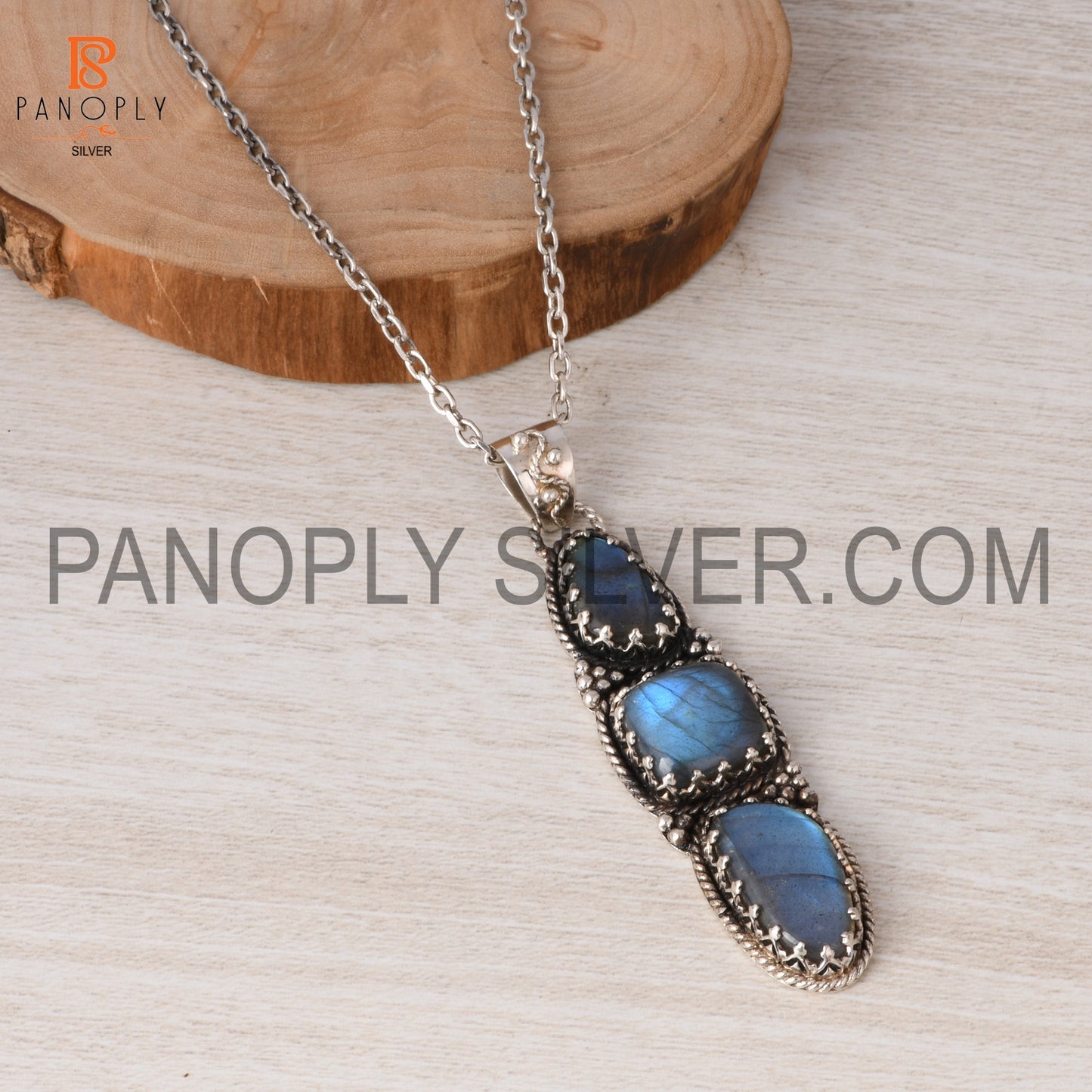 Triple Labradorite 925 Sterling Silver Pendant Necklace