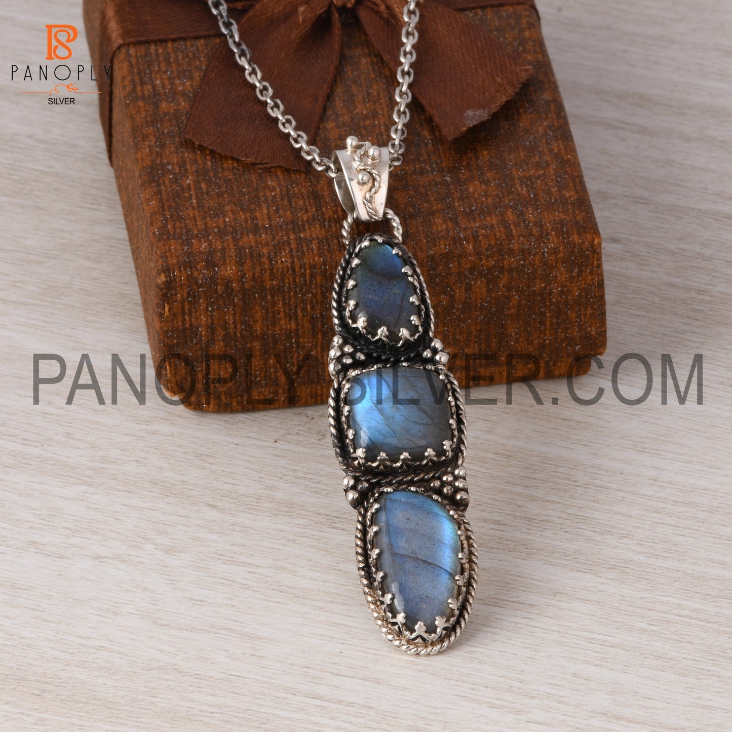 Triple Labradorite 925 Sterling Silver Pendant Necklace