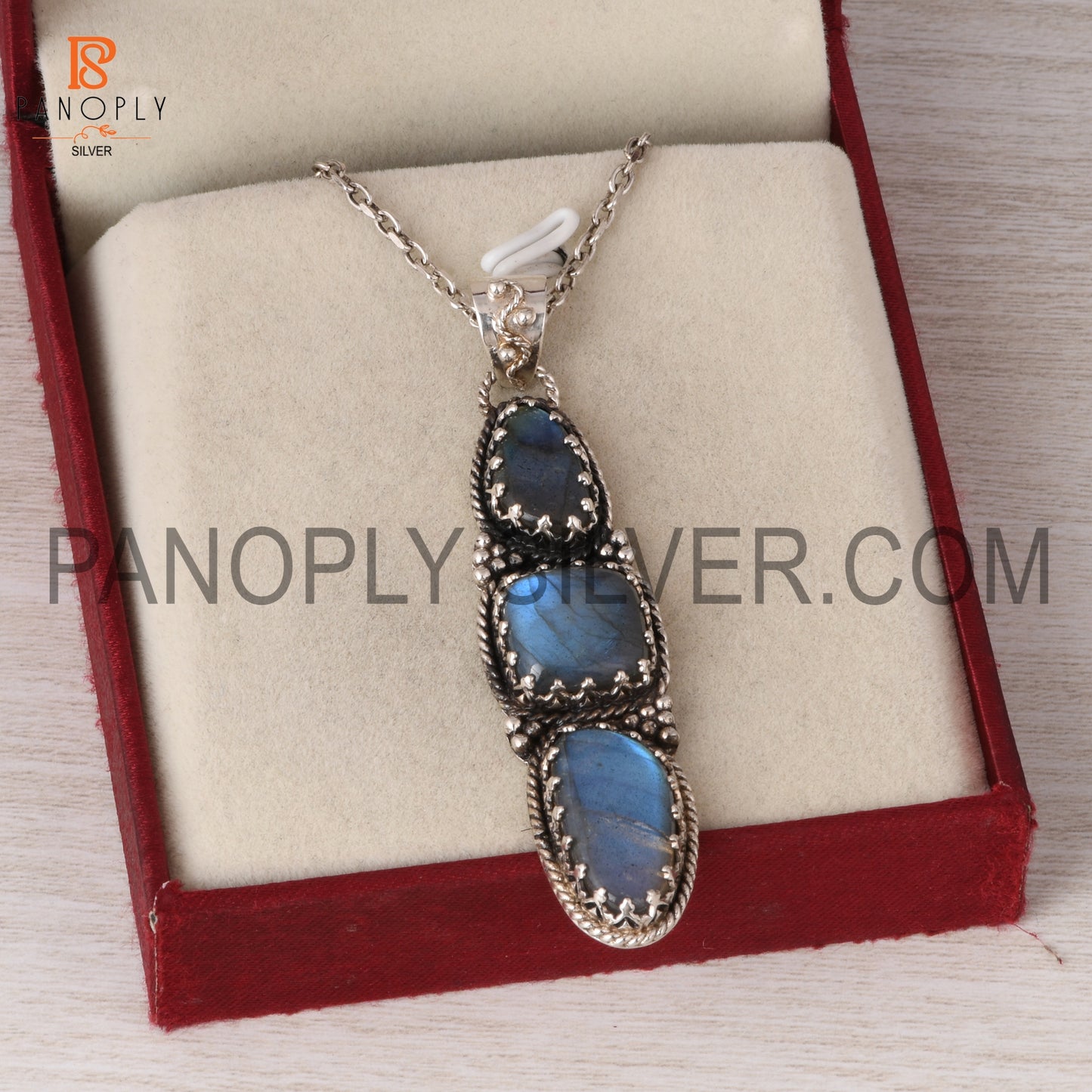 Triple Labradorite 925 Sterling Silver Pendant Necklace