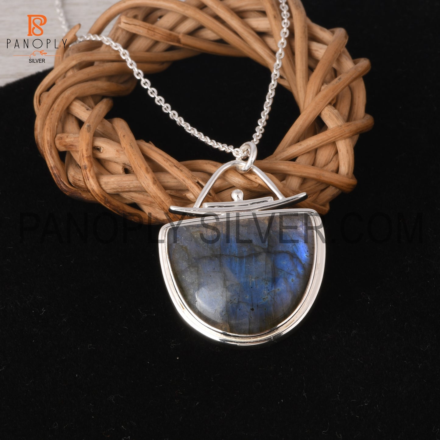D Shape Labradorite 925 Sterling Silver Pendant Necklace