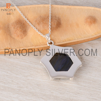 Hexagon Shape 925 Silver Pendant and Necklace Boho Jewelry