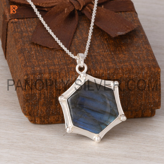 Hexagon Shape 925 Silver Pendant and Necklace Boho Jewelry