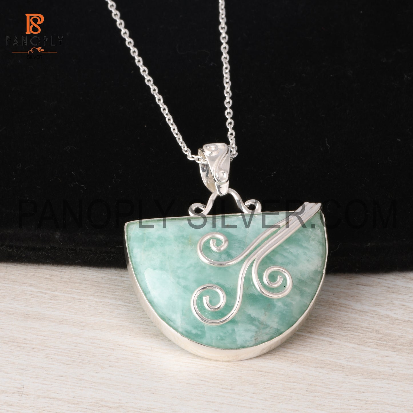 Wire Wrapped pendant Amazonite Gemstone Handmade Silver Wire