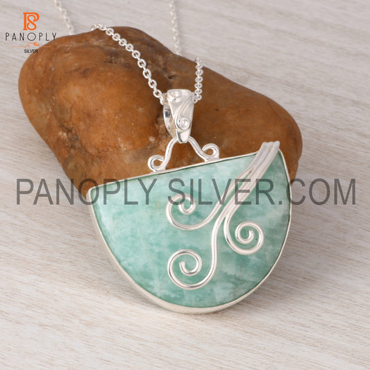 Wire Wrapped pendant Amazonite Gemstone Handmade Silver Wire