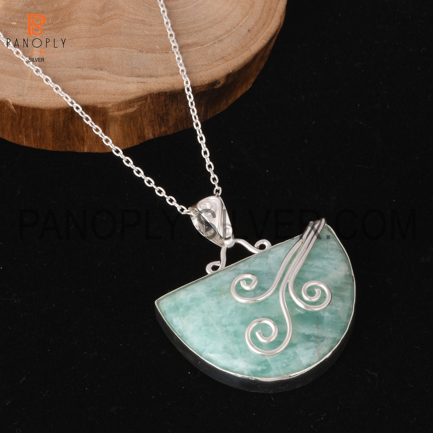 Wire Wrapped pendant Amazonite Gemstone Handmade Silver Wire