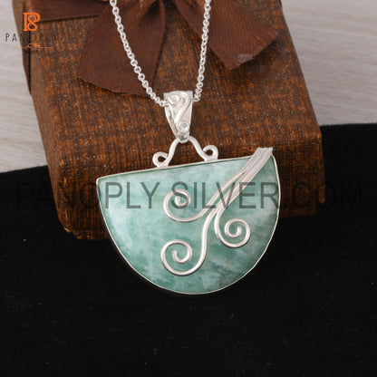 Wire Wrapped pendant Amazonite Gemstone Handmade Silver Wire