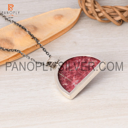 Pink Thulite Leaf Wrapped Necklace 925 Silver Jewelry