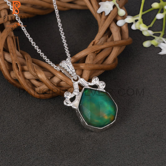 Aurora Opal Green Rough 925 Sterling Silver Pendant