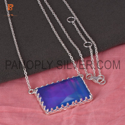 Aurora Opal Blue 925 Silver Baguette Shape Women Pendant