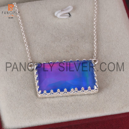 Aurora Opal Blue 925 Silver Baguette Shape Women Pendant