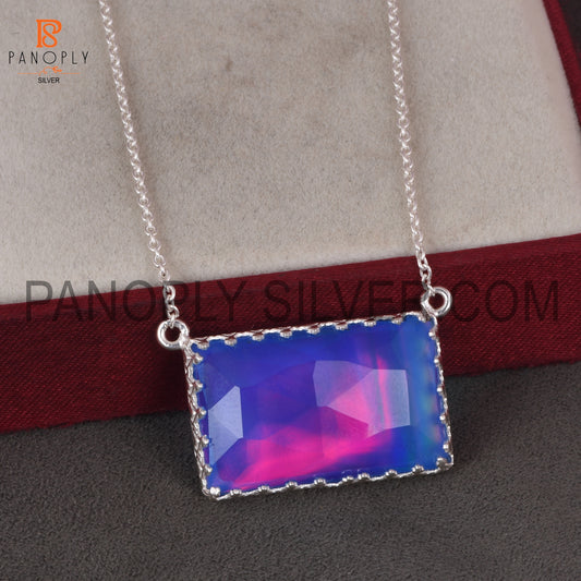 Aurora Opal Blue 925 Silver Baguette Shape Women Pendant