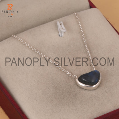 Genuine Labradorite  925 Silver Heart Chain Grey Pendant
